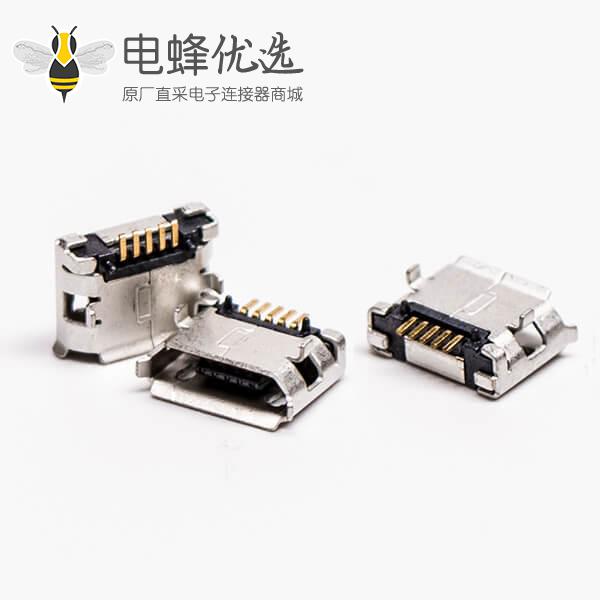 micro usb b型封装5p母座SMT直式DIP 6.4带焊盘带定位子