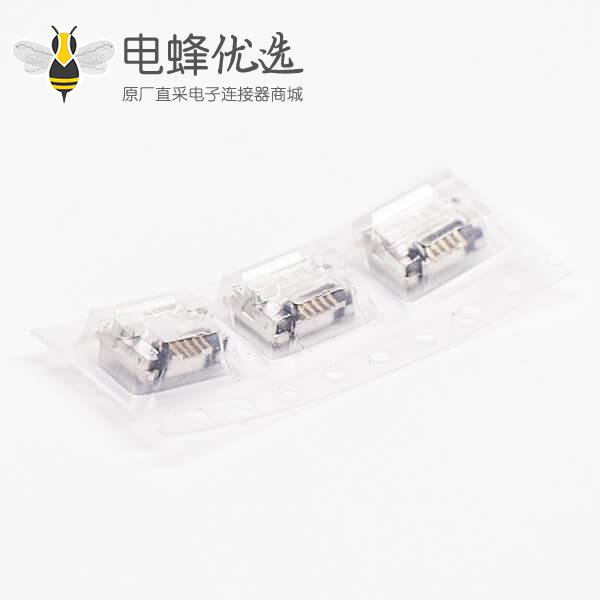 micro usb b型封装5p母座SMT直式DIP 6.4带焊盘带定位子