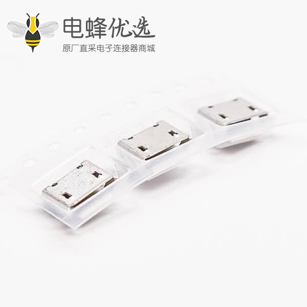 micro usb b型封装5p母座SMT直式DIP 6.4带焊盘带定位子