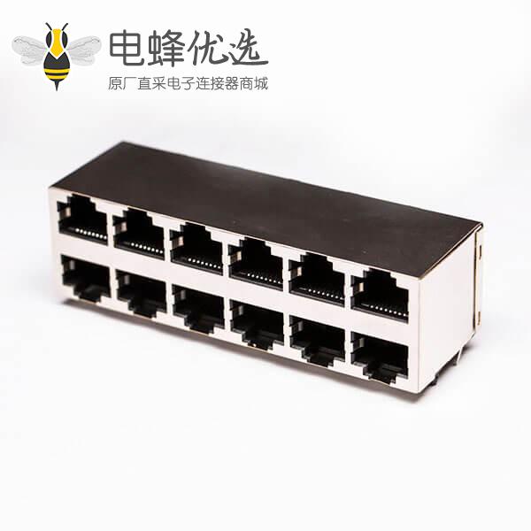 双排rj45接口2*6 12口母头带屏蔽不带灯