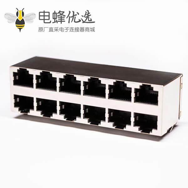 双排rj45接口2*6 12口母头带屏蔽不带灯