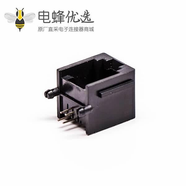 rj45口全塑单口4P网络黑色不带灯90°接PCB板