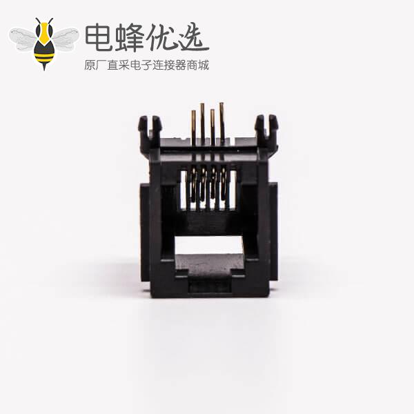 rj45口全塑单口4P网络黑色不带灯90°接PCB板