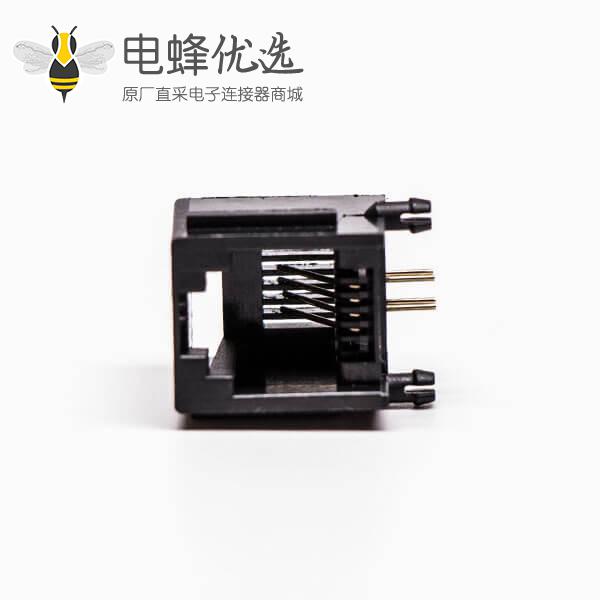 rj45口全塑单口4P网络黑色不带灯90°接PCB板