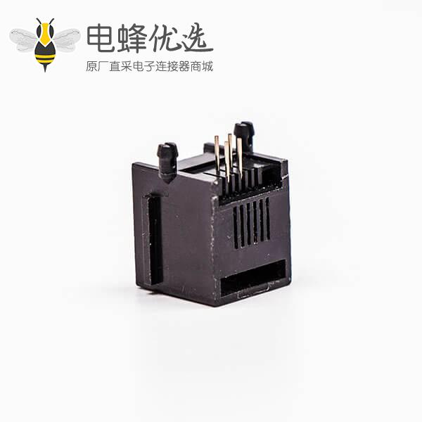 rj45口全塑单口4P网络黑色不带灯90°接PCB板