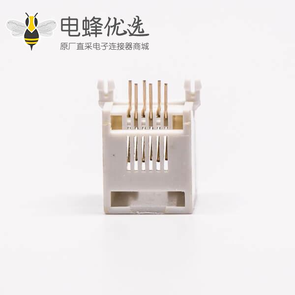 rj45座单口全塑网络插口白色镀金弯式接PCB板