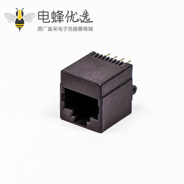 rj45母座单口黑色全塑4P金针直式接PCB板网口