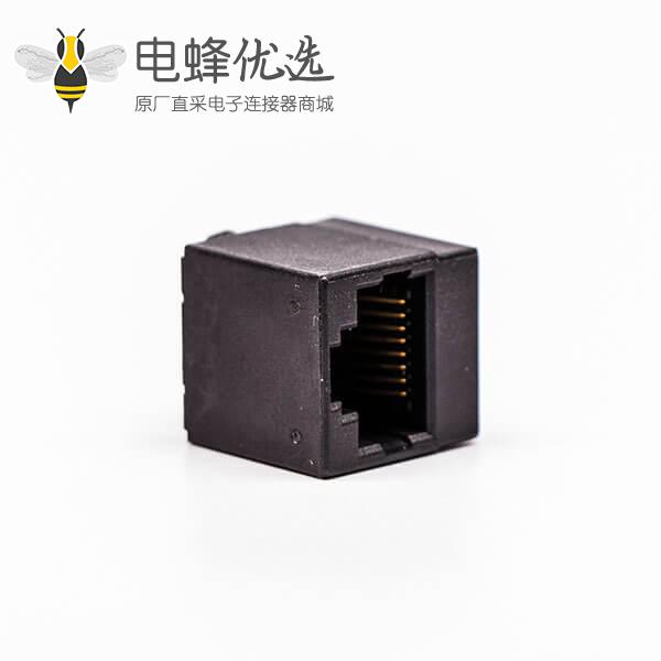 rj45母座单口黑色全塑4P金针直式接PCB板网口