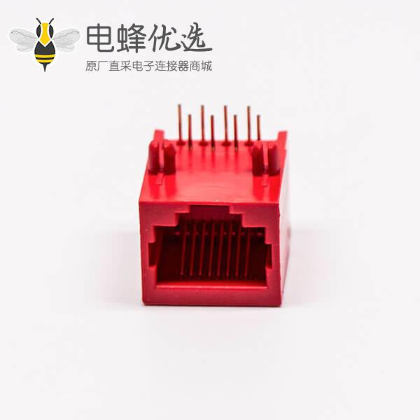 rj45网络接口母座8P8C红色全塑90度接PCB板