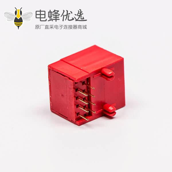 rj45网络接口母座8P8C红色全塑90度接PCB板