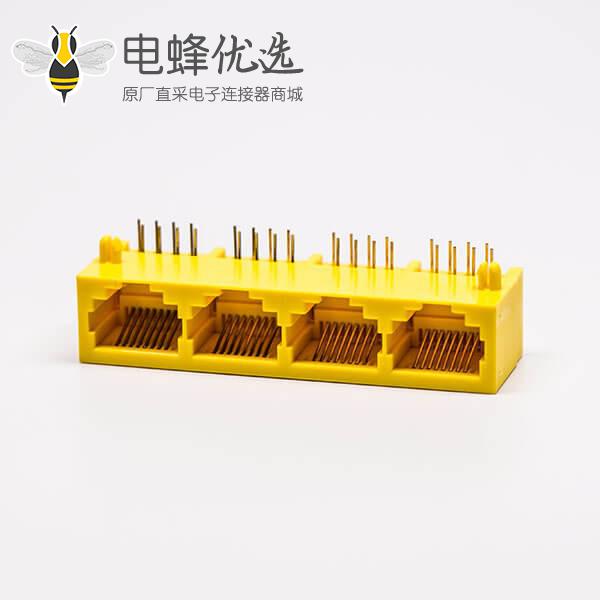 rj45母座pcb黄色全塑弯式4口8P不带灯