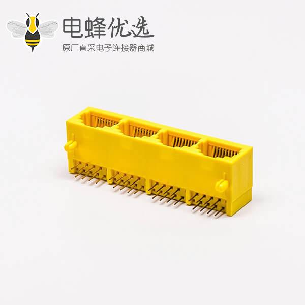 rj45母座pcb黄色全塑弯式4口8P不带灯