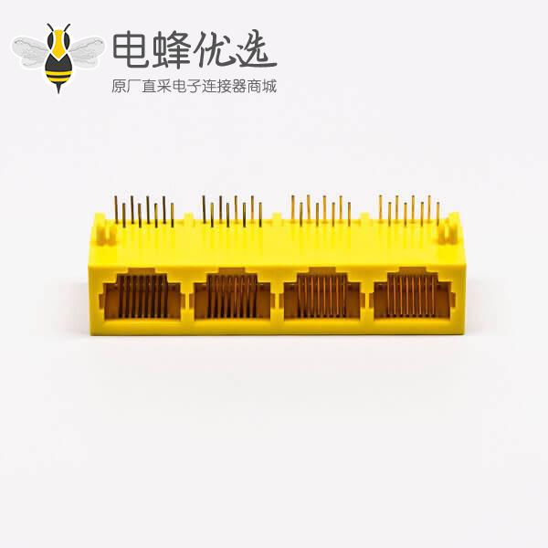 rj45母座pcb黄色全塑弯式4口8P不带灯