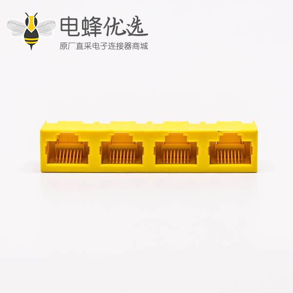 rj45母座pcb封装黄色全塑直式4口8P不带灯接PCB