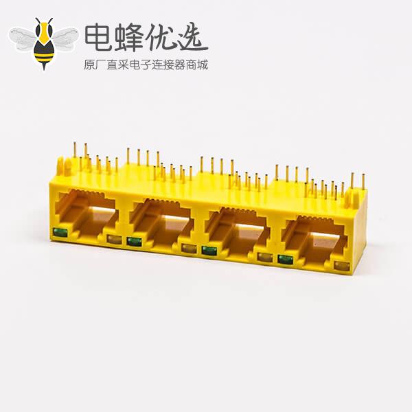 rj45以太网接口黄色4口90度不带屏蔽带灯母座