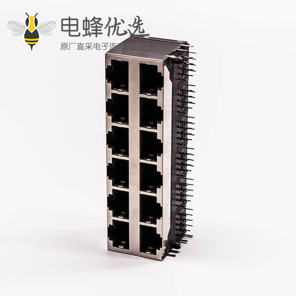 12口rj45铜壳2*6双排屏蔽无灯无弹片母座接PCB