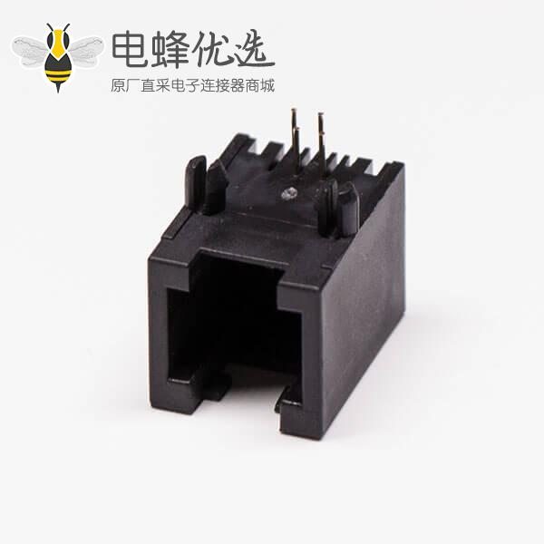 单口网络插座 rj45全塑黑色弯角母座4p4c接PCB板