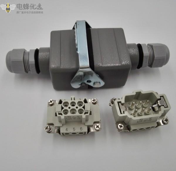 厂家直销直式重载连接器6芯对接式矩形航空插头HDC-HE-006