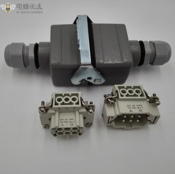 厂家直销直式重载连接器6芯对接式矩形航空插头HDC-HE-006