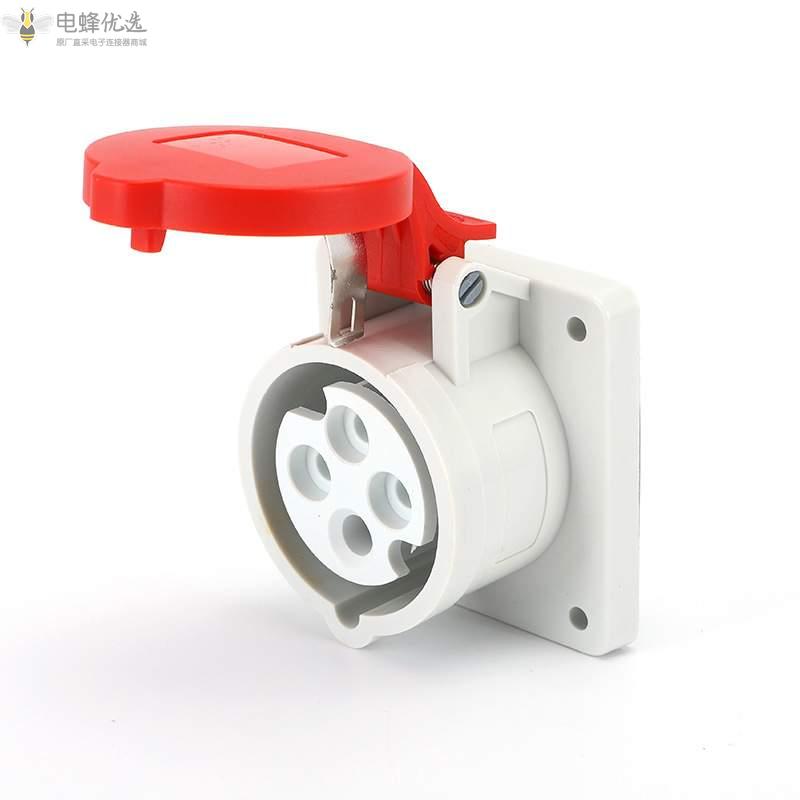 IP44航空4芯工业连接器16A32A防水250V3P+E工业暗装插座厂家直销