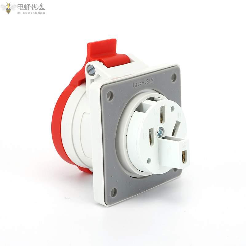 IP44航空4芯工业连接器16A32A防水250V3P+E工业暗装插座厂家直销