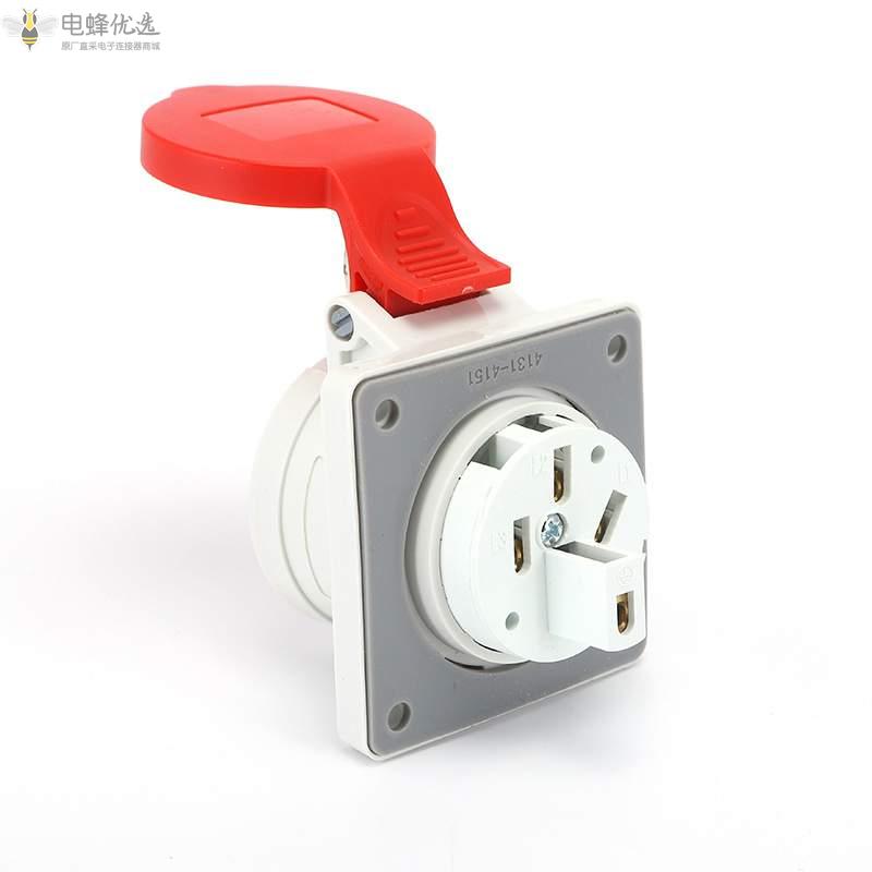 IP44航空4芯工业连接器16A32A防水250V3P+E工业暗装插座厂家直销