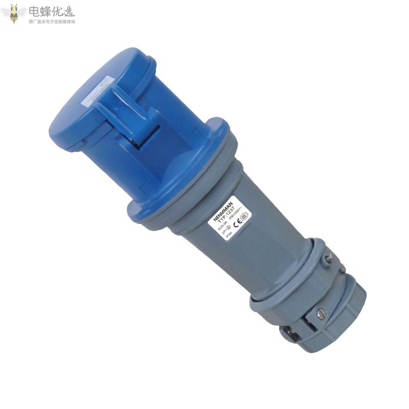 TYP1237工业连接器63A230V3芯蓝色2相IP44进口品质工业防水连接器