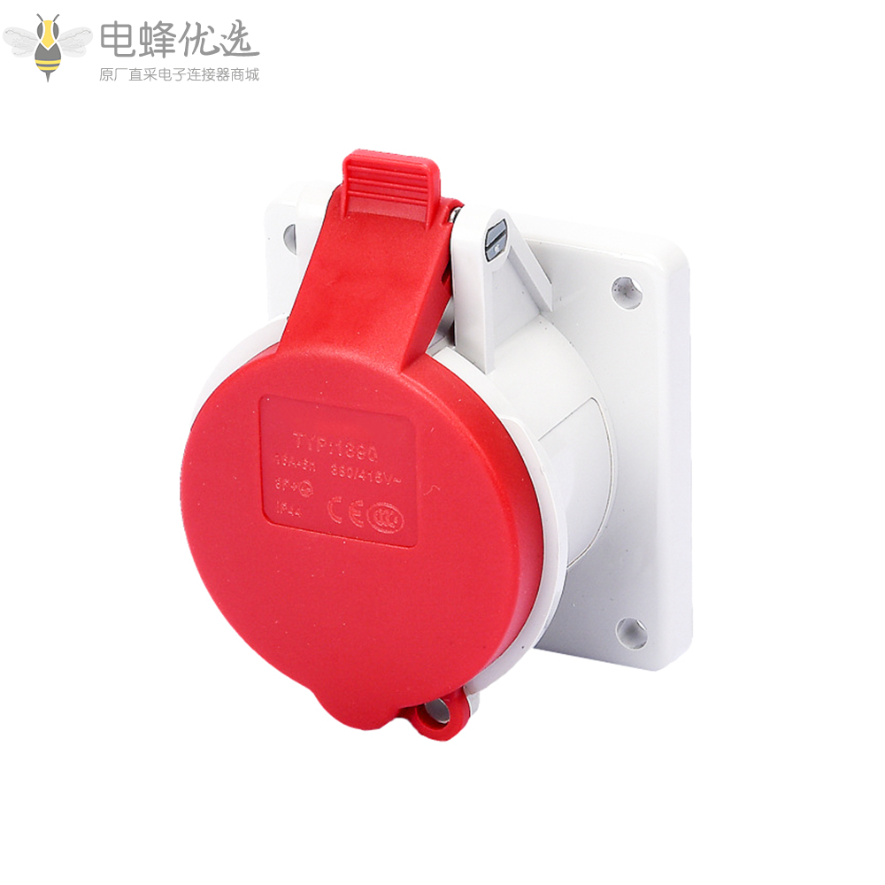 TYP1390红色4芯16A400V工业连接器3P+E工业防水暗装插座IP44