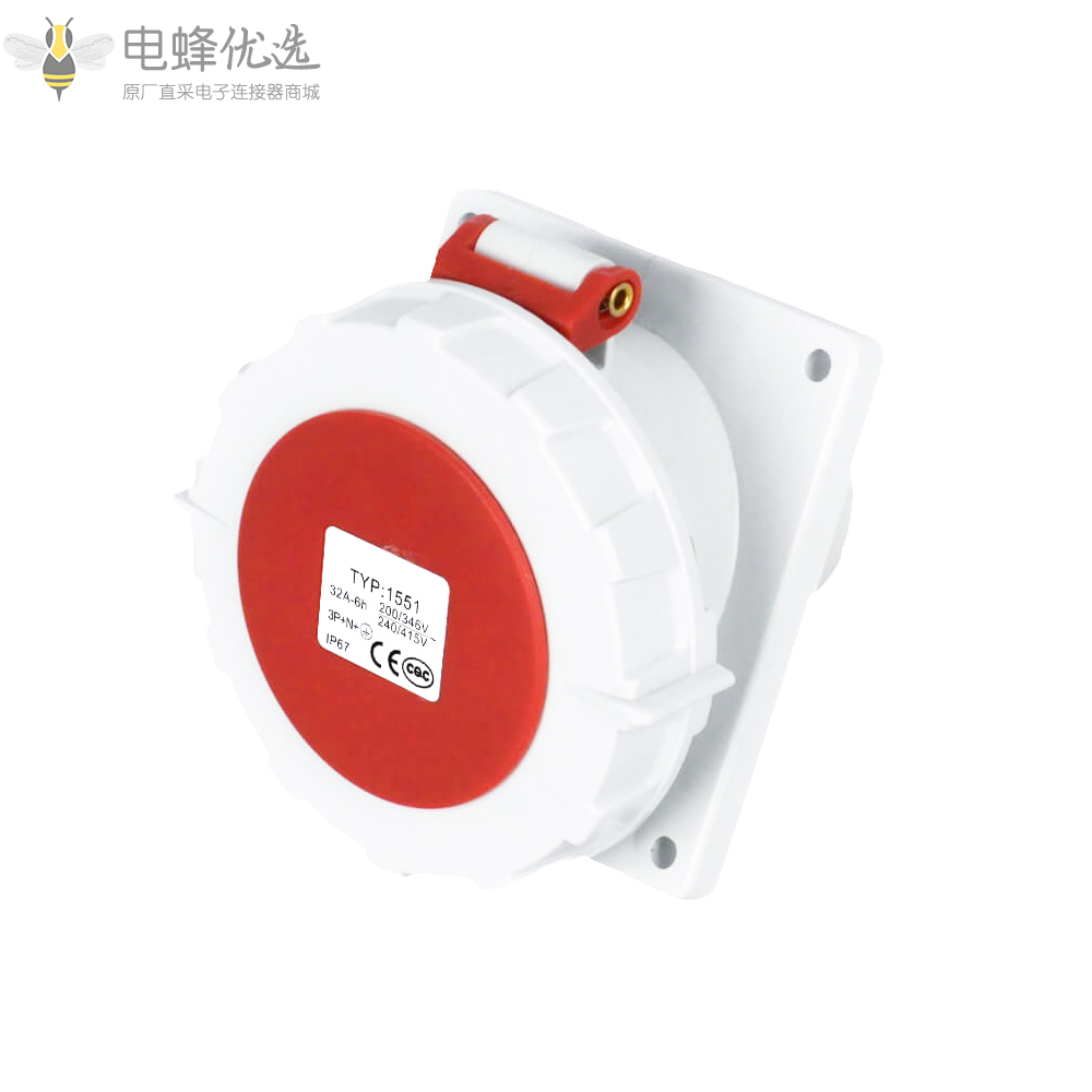 厂家直售TYP1551防水5芯工业连接器32A400V工业IP67防水暗装插座3P+E+N