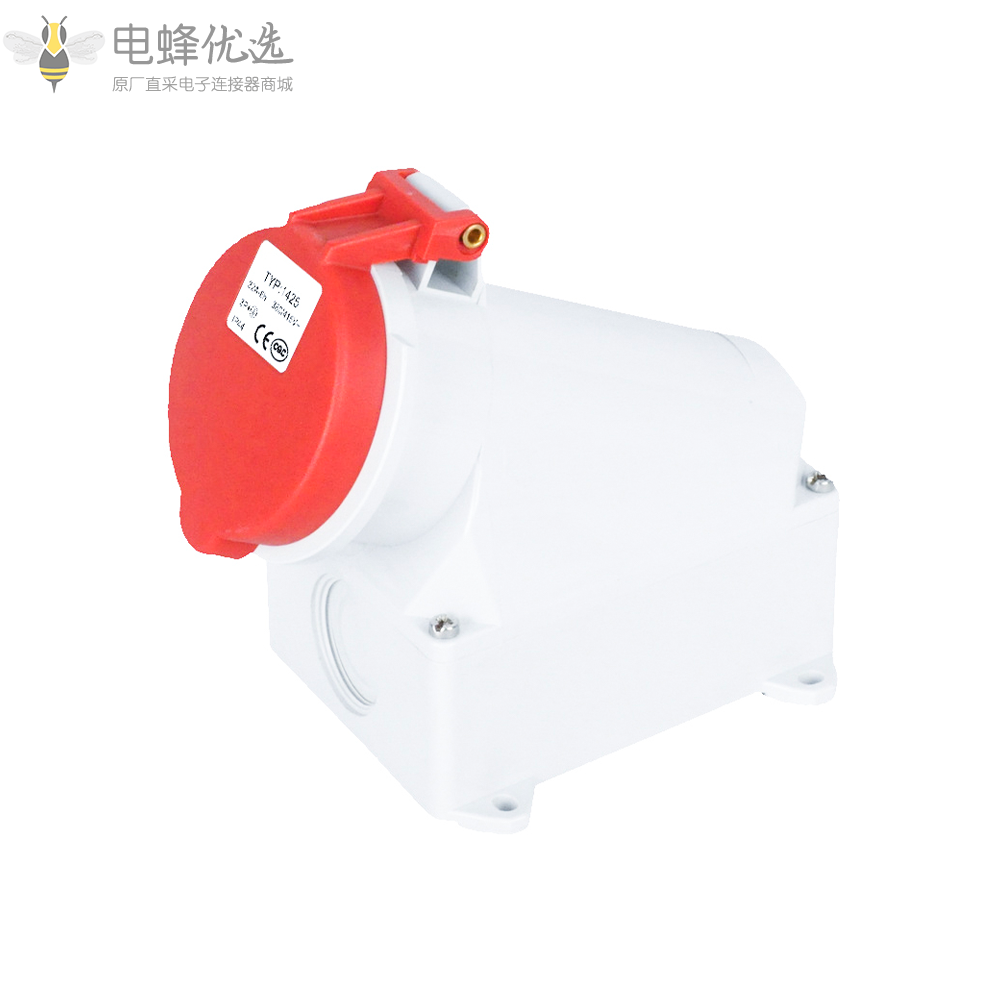 进口品质TYP1425红色4芯3相工业连接器IP44防水32A400V工业防水明装插座