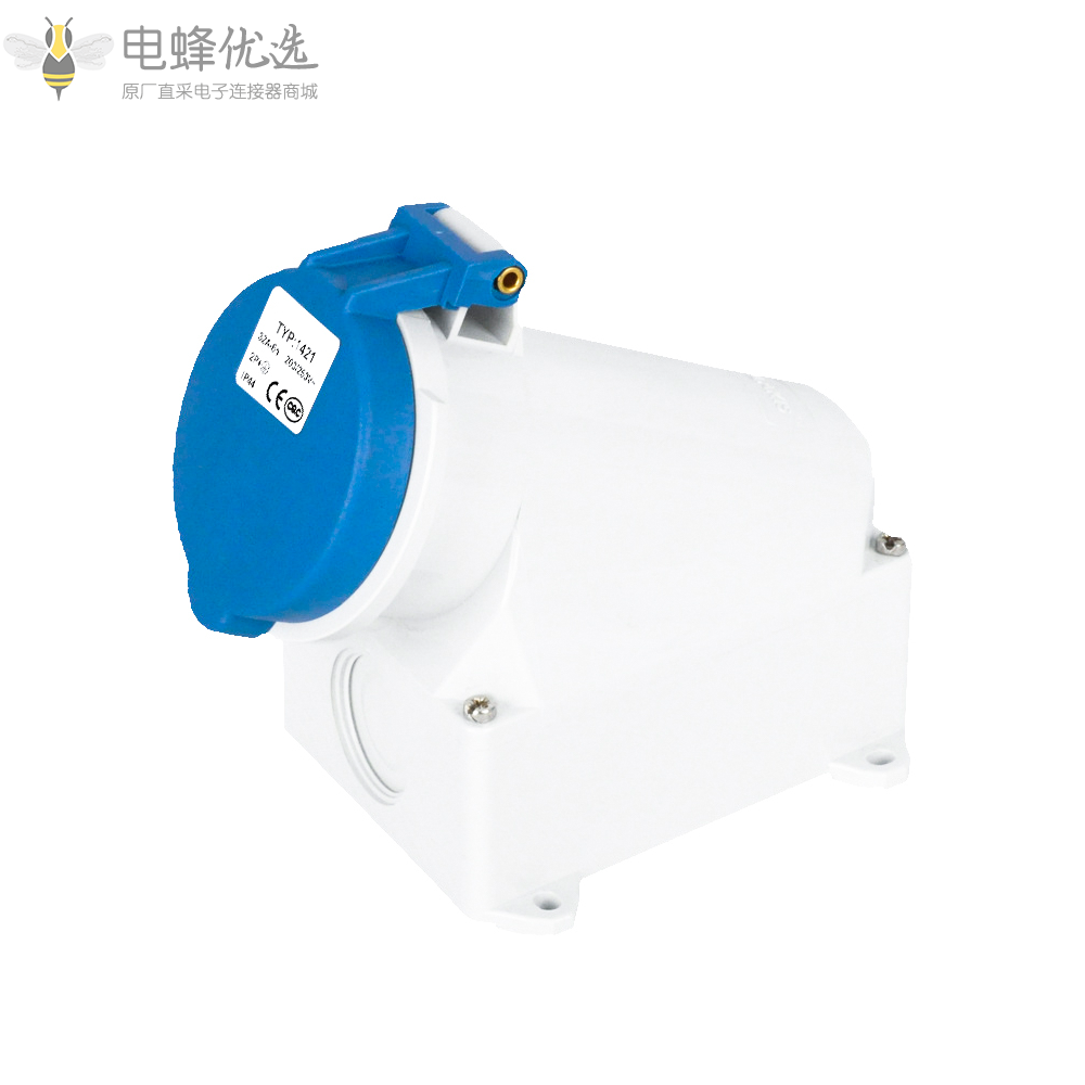 TYP1421蓝色3芯工业连接器IP44防水32A230V进口品质明装插座2P+E