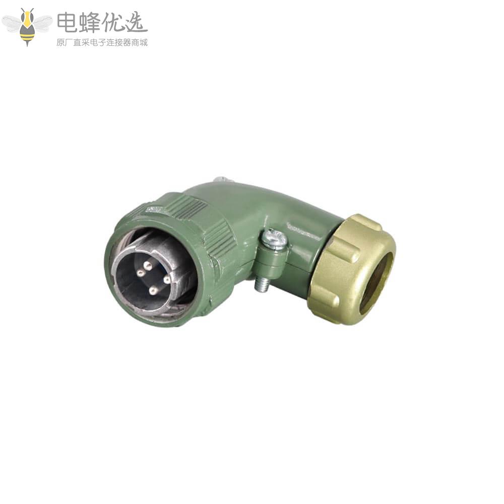 反装4芯YD20弯式TR航空连接器25A400V公插头带金属软管2P+PE