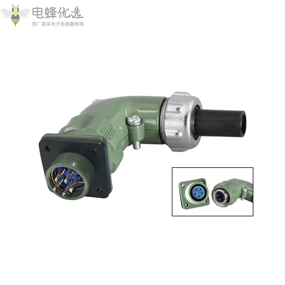 YD20弯式5芯反装TS+Z航空连接器10A防水2P+PE四孔法兰插座+圆形弯式插头