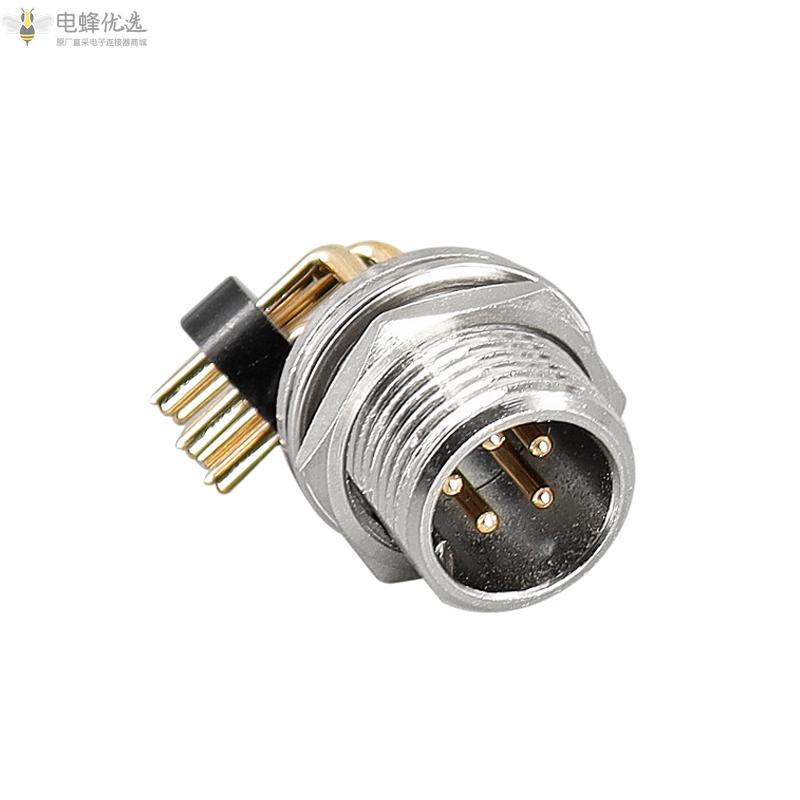 PCB焊板式GX12-5芯航空连接器5A125V母插头公插座弯式