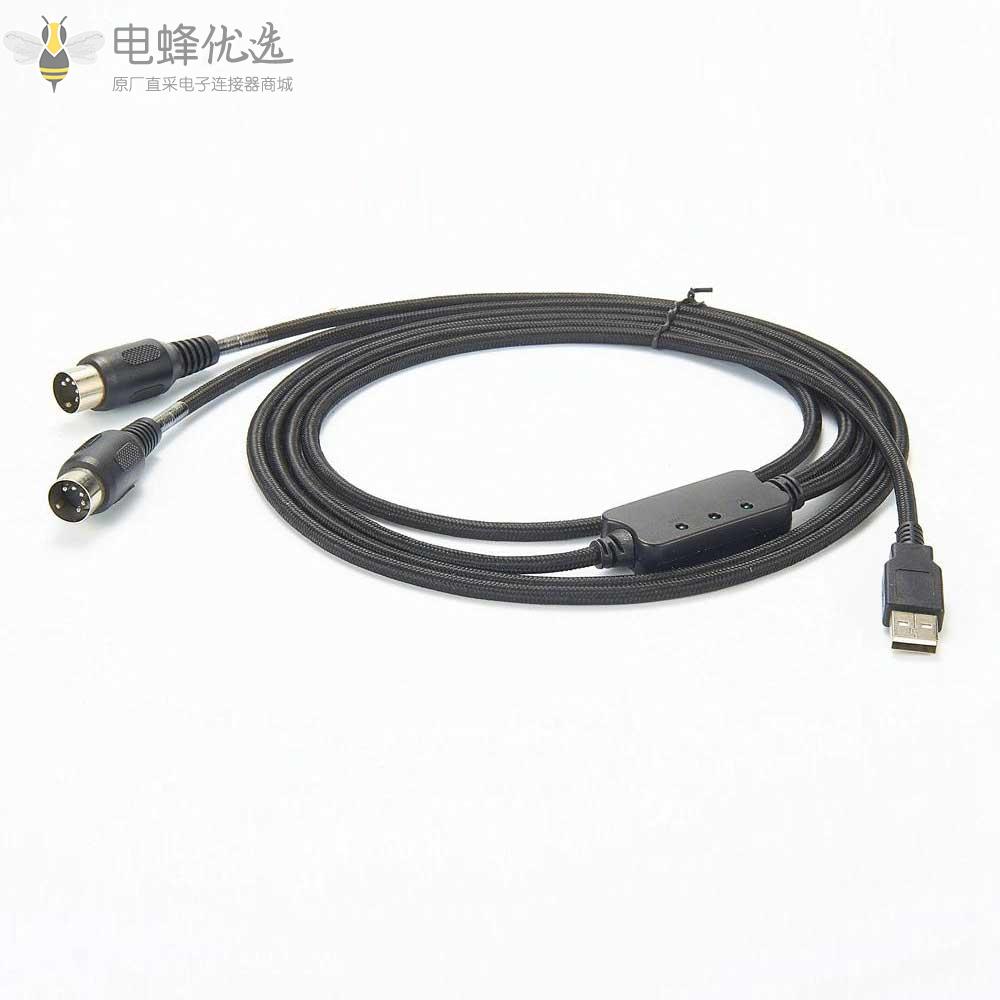 2X5芯DIN公头转USB带电源指示灯1.5m线长线束厂家直销