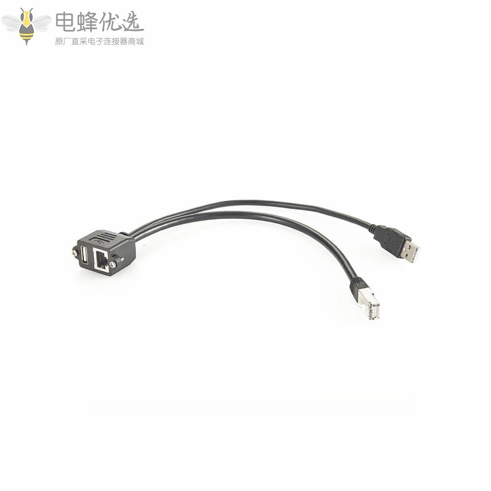 RJ45母头转RJ45公头USB2.0母头转USB2.0公头组合连接器板端安装接0.1米线材长度