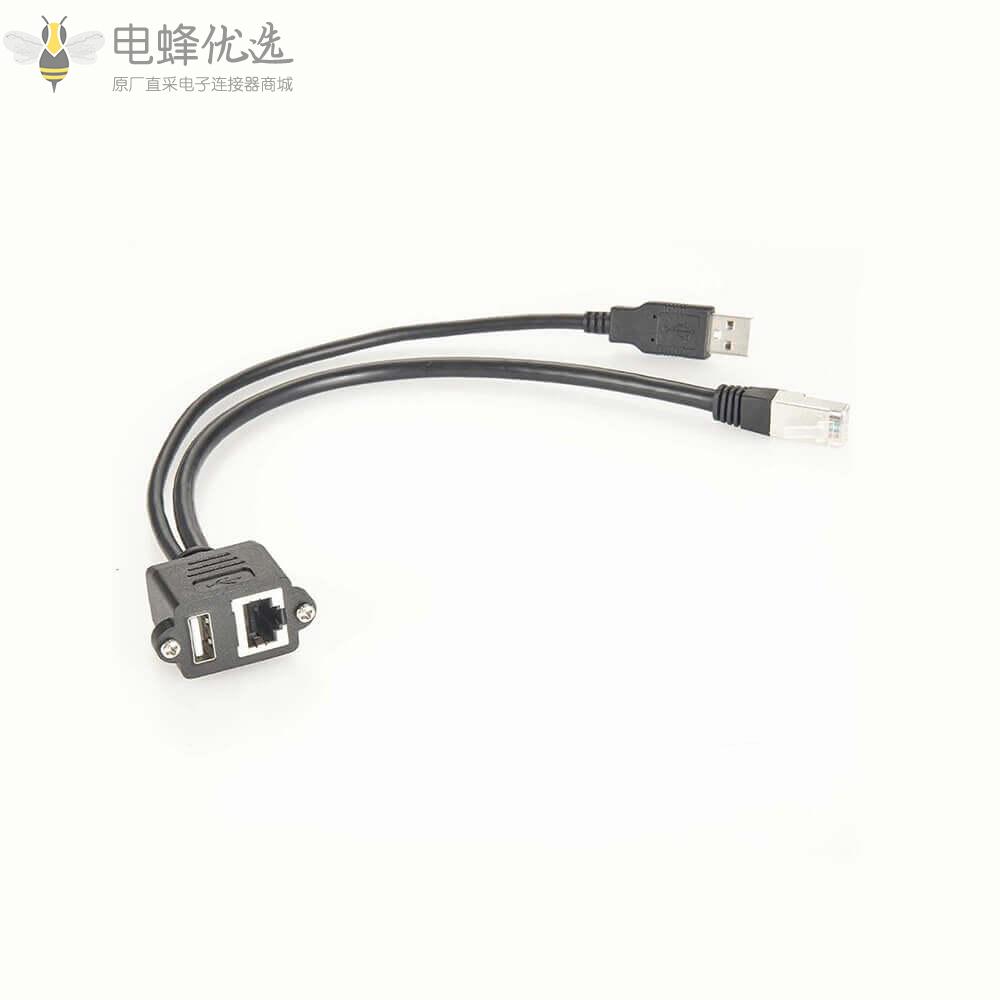 RJ45母头转RJ45公头USB2.0母头转USB2.0公头组合连接器板端安装接0.1米线材长度