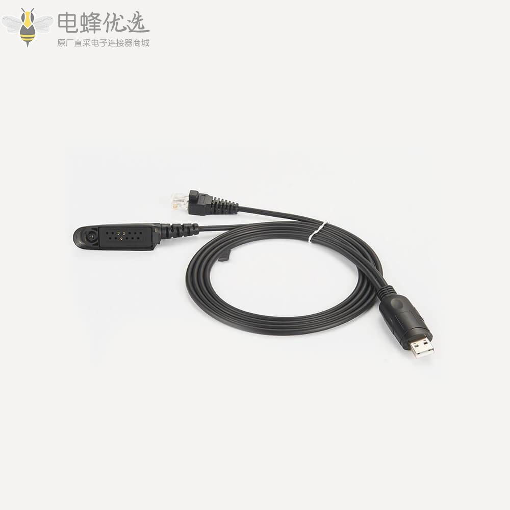 直式USB公头转RJ45和Ptx67连接器RS232串口线一米线材