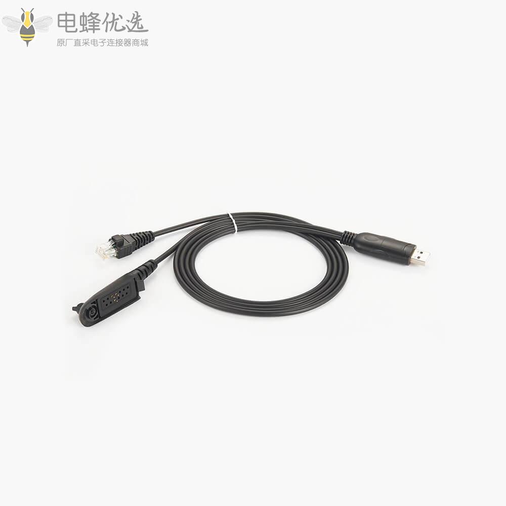 直式USB公头转RJ45和Ptx67连接器RS232串口线一米线材