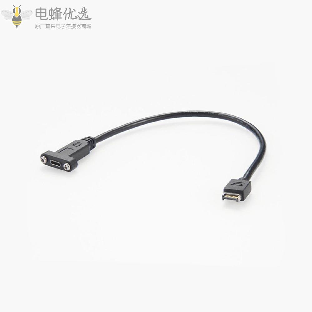 面板安装USB_3.1_Type_E公头转Type_C母头连接器数据传输10Gbps_Gen2接30CM高速延长线