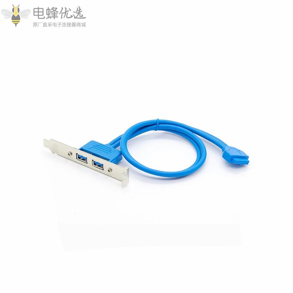 Type_A_USB_3.0双端口母头带挡板转20P母接头USB适配器分线器转接线5Gpbs_0.5米