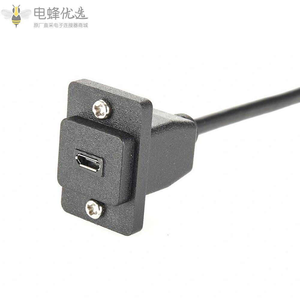 面板安装Micro_B公头转Micro_B母头用于高速USB_2.0带螺丝的USB延长线30CM