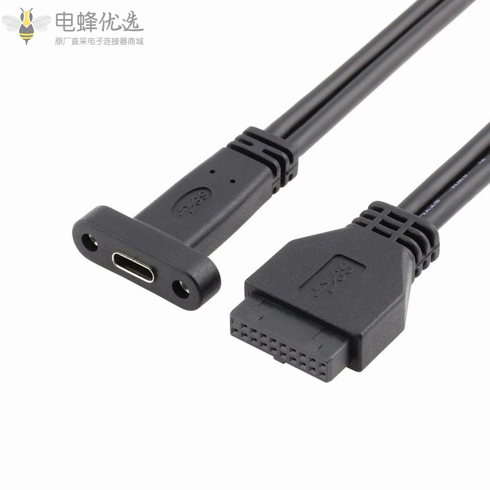 USB_3.1_Type_C_USB_C母面板安装转USB_3.0主板19P20P接头30CM延长线