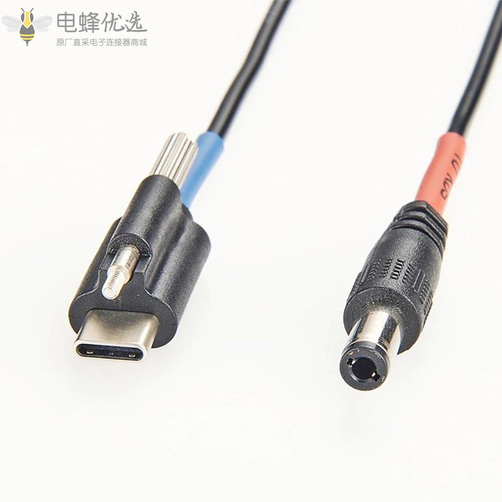 USB_3.1_C型转DC5.5/2.5毫米面板安装线螺丝锁定电源线20厘米