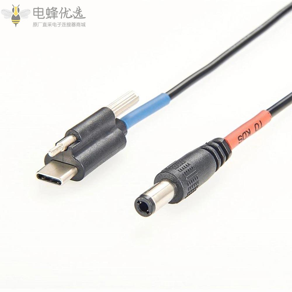 USB_3.1_C型转DC5.5/2.5毫米面板安装线螺丝锁定电源线20厘米