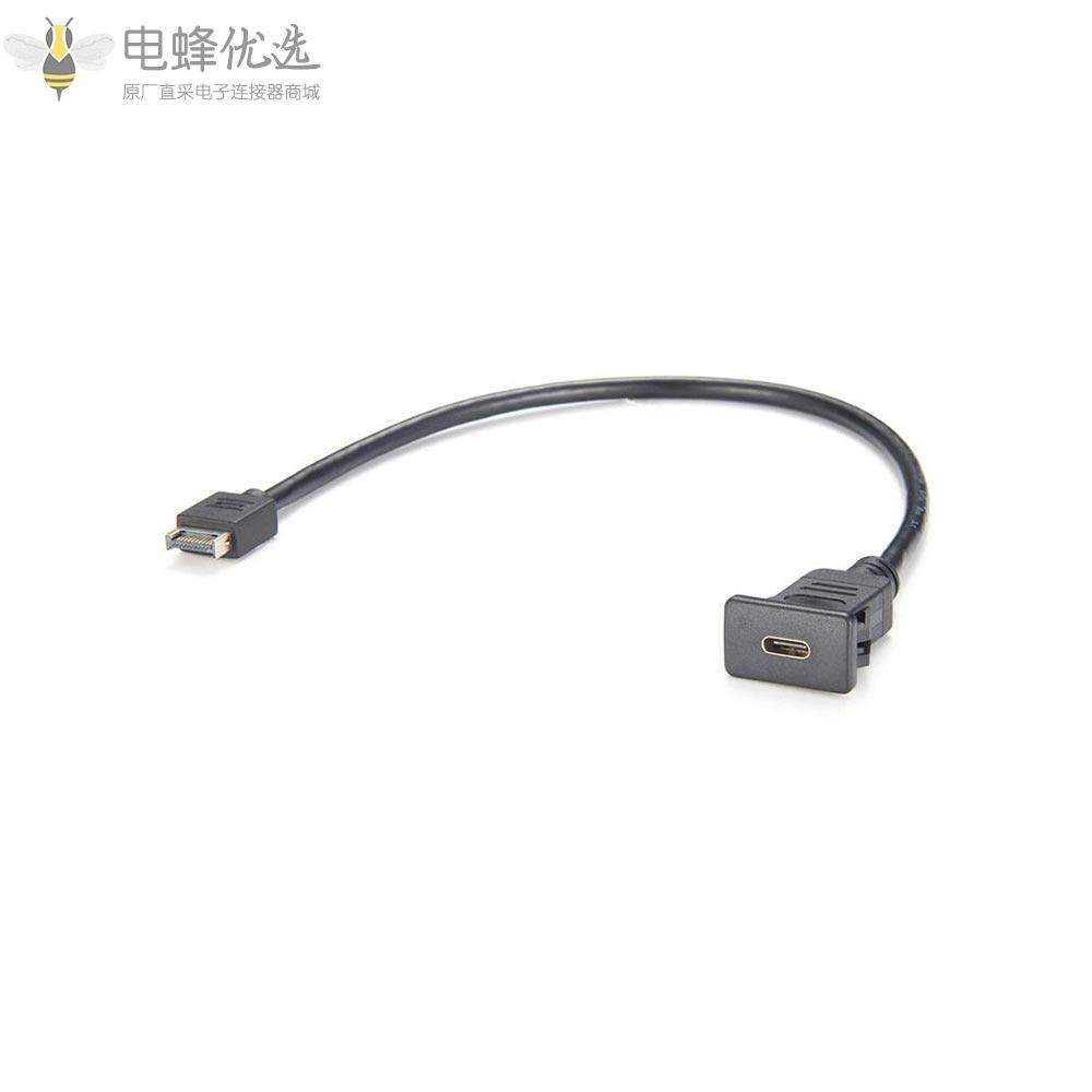 USB_3.1_E型公头PCI_E至USB_3.1_C型母扣式Gen2延长线接30厘米线束