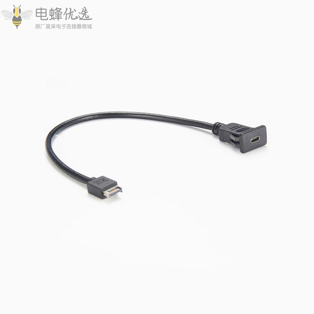 USB_3.1_E型公头PCI_E至USB_3.1_C型母扣式Gen2延长线接30厘米线束