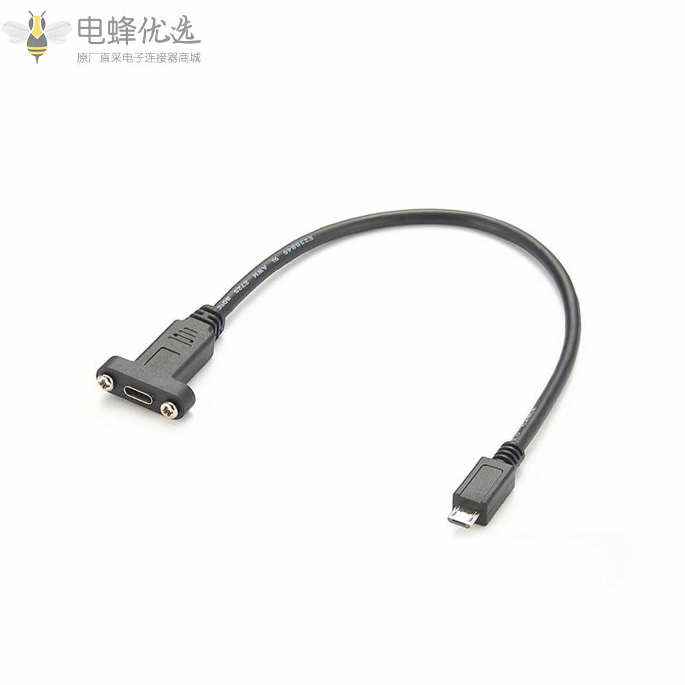 Micro_B转USB_3.1_C型母头面板安装螺丝锁定线接30厘米连接线