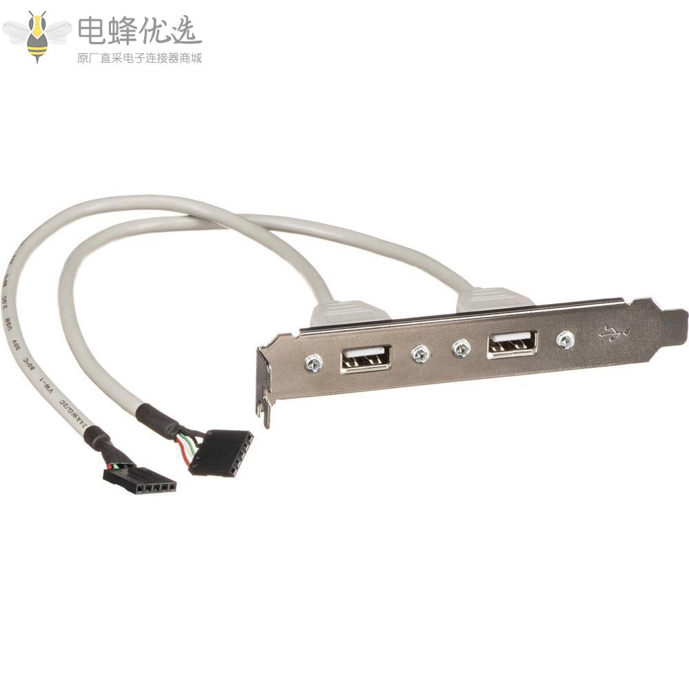 2端口USB_A型母槽板转IDC_5P母连接器薄型适配器线接30厘米连接线