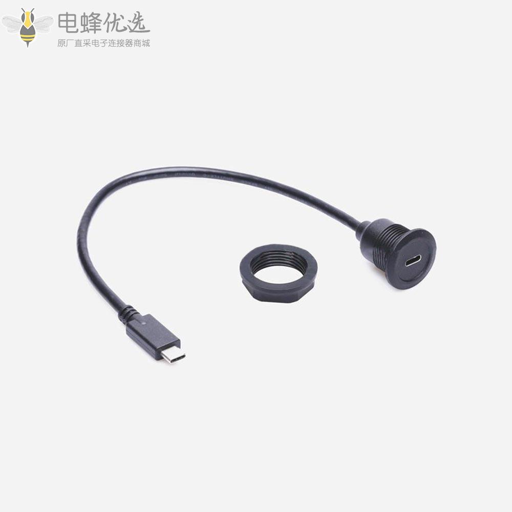 USB_3.1_Type_C公头转母头圆形面板安装延长线30厘米适用于汽车/船/摩托车/卡车仪表板